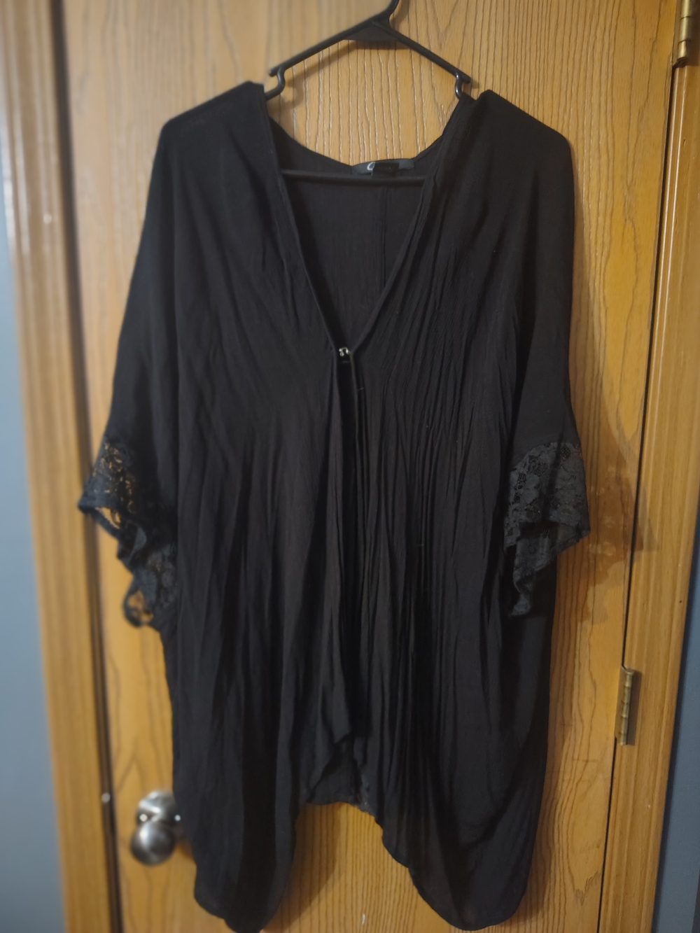 Cejon Black Lace-Sleeve Women's Open Front Top, Cover-up,  Wear Over Top/Dress